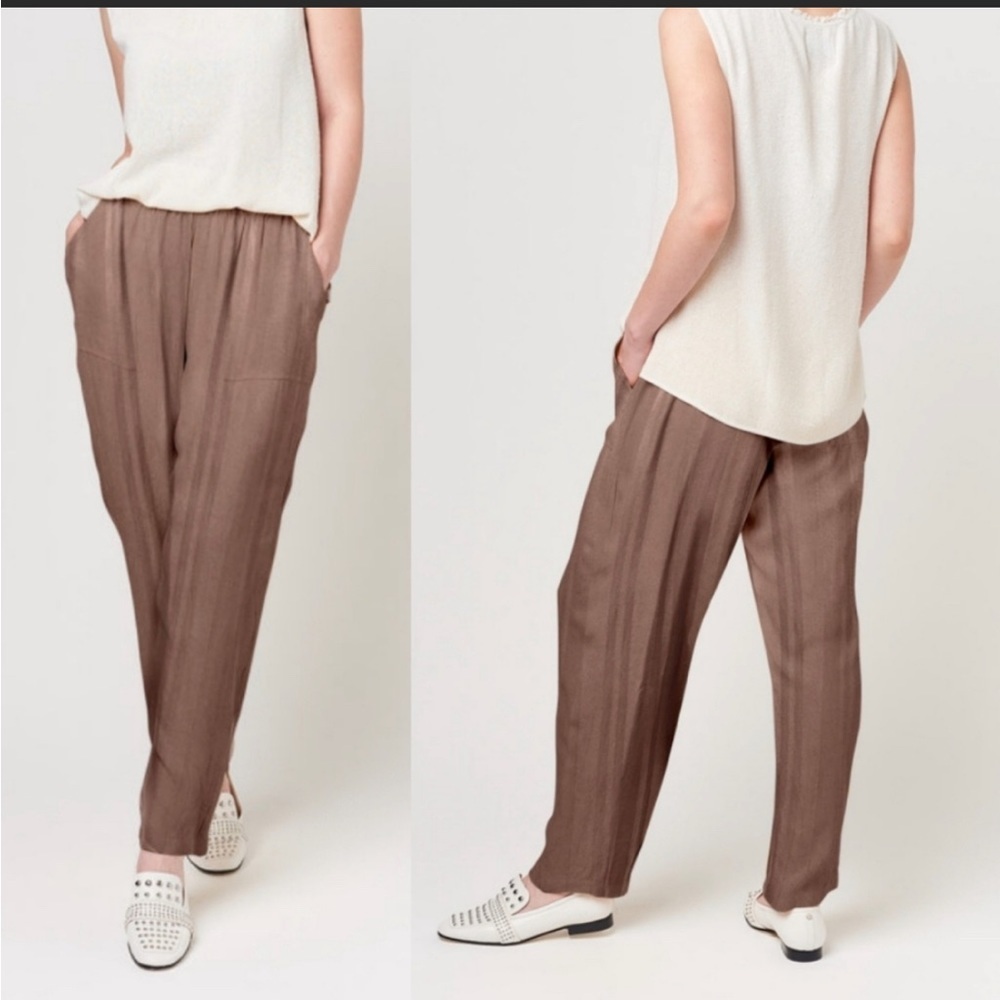 - Tina Jo Stripe Satin Trapunto Pant Taupe Small